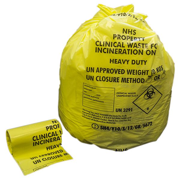 11x17x26 medium duty 3kg yellow clinical waste sack roll
